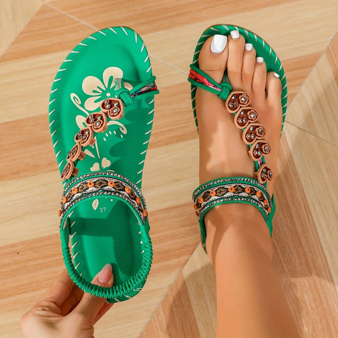 Open-toe sandals with beaded straps
