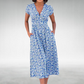 Summer floral midi dress with V-neckline