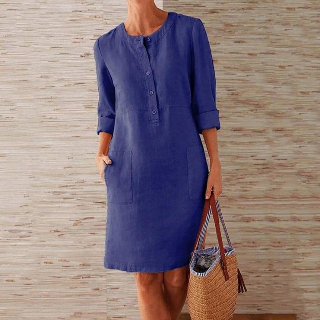 Button-up Shirt Dress with Side Pockets
