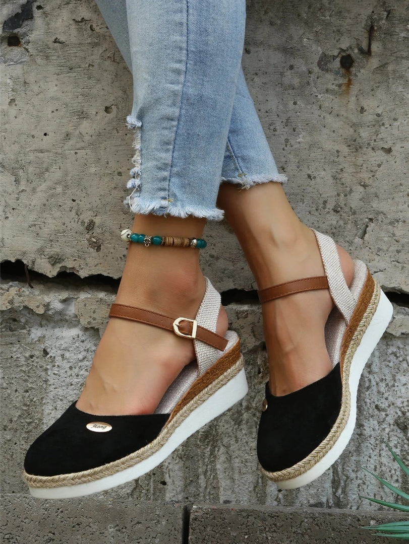 Suede platform sandals with ankle strap