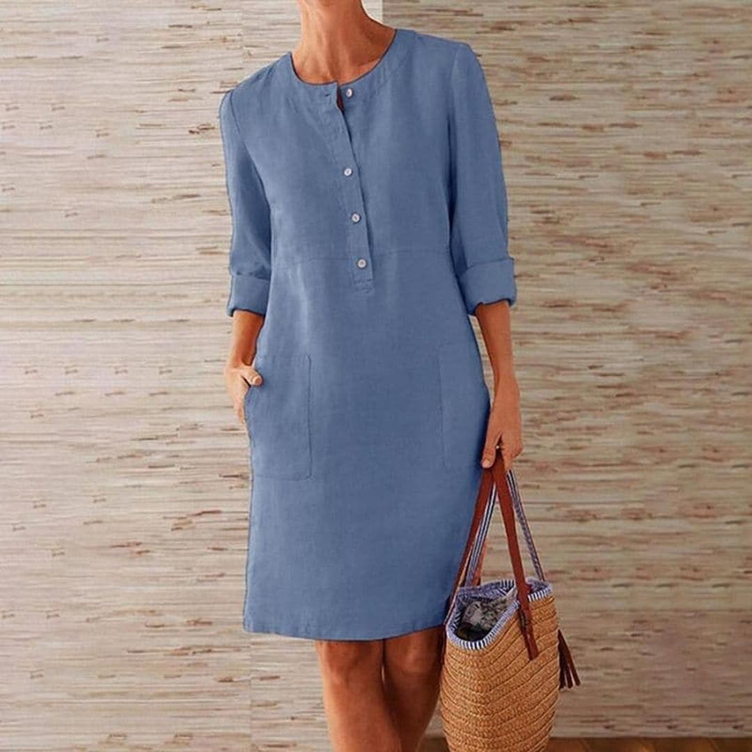 Button-up Shirt Dress with Side Pockets