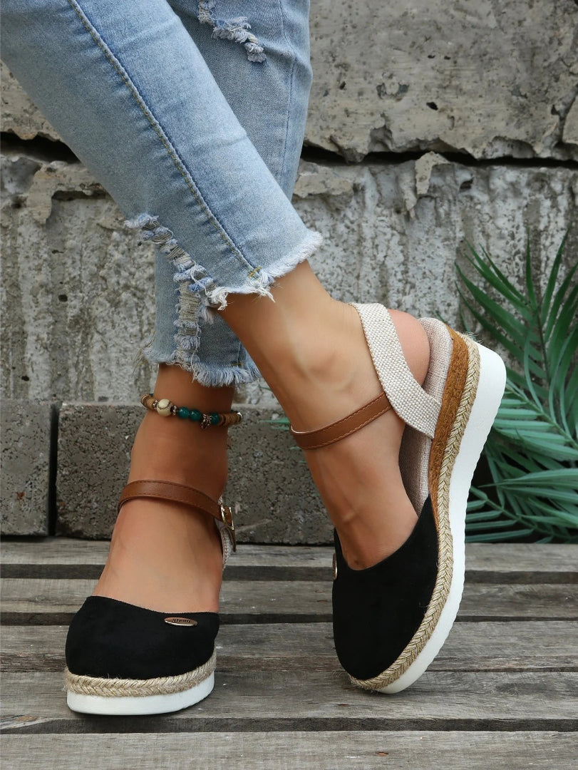 Suede platform sandals with ankle strap