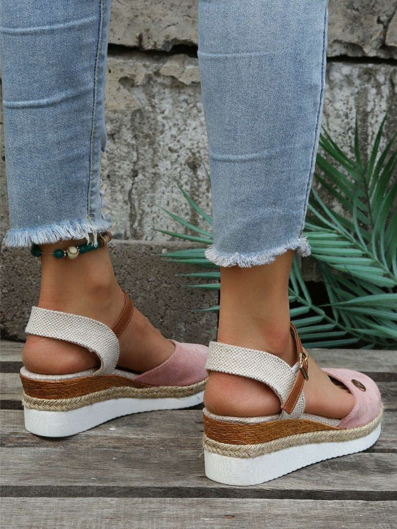 Suede platform sandals with ankle strap