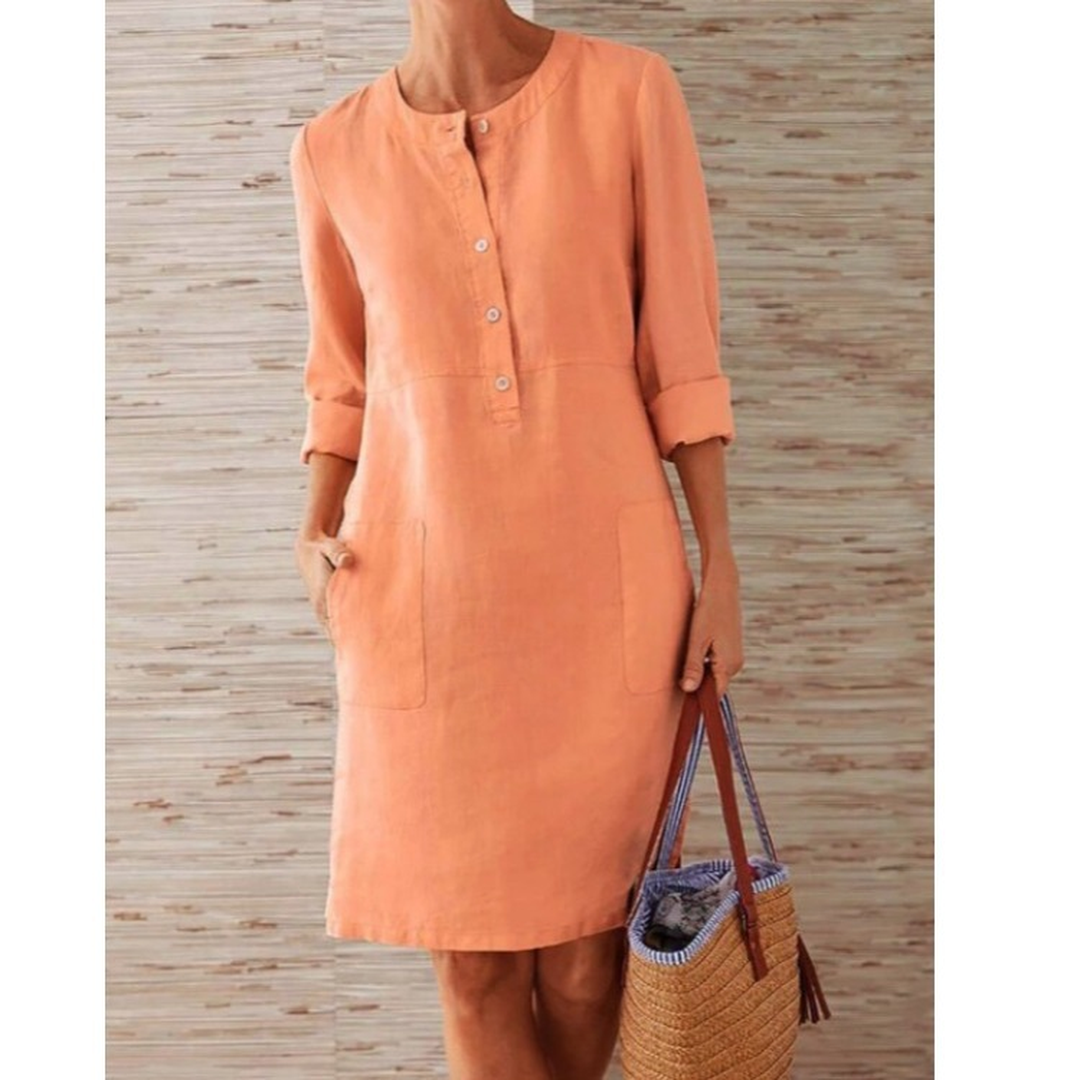 Button-up Shirt Dress with Side Pockets
