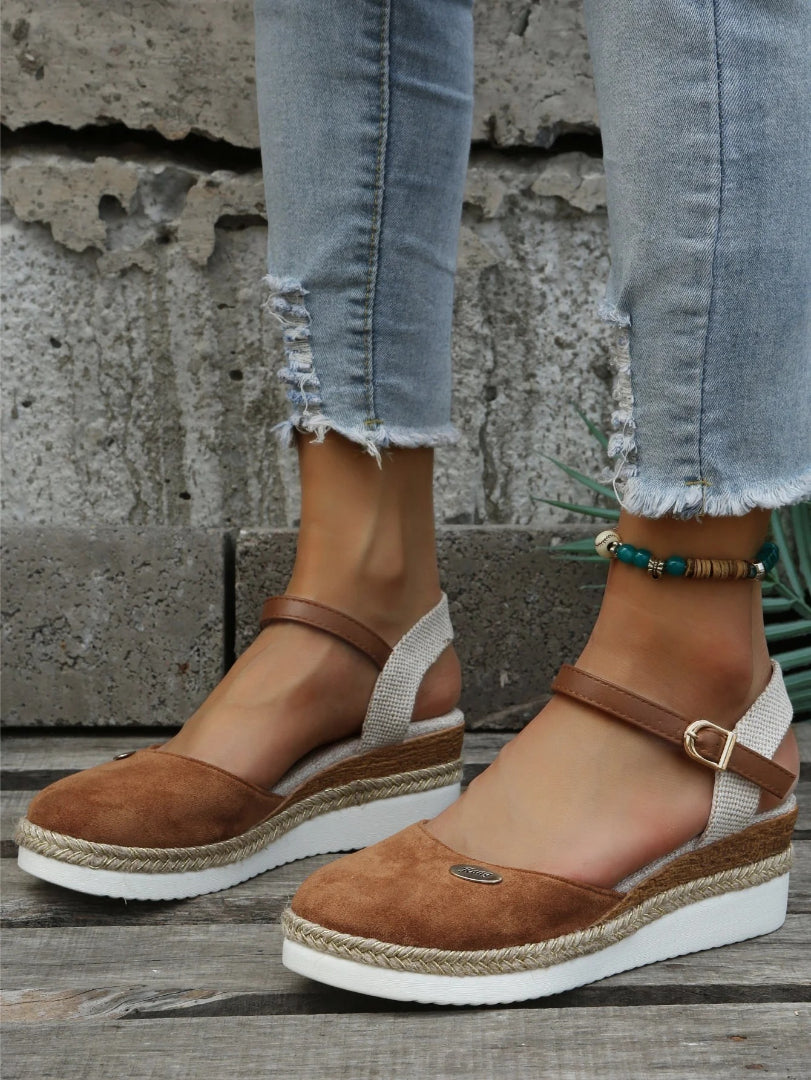 Suede platform sandals with ankle strap