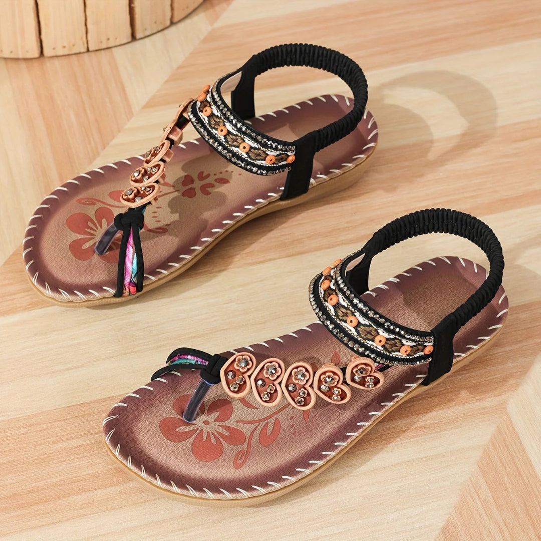 Open-toe sandals with beaded straps