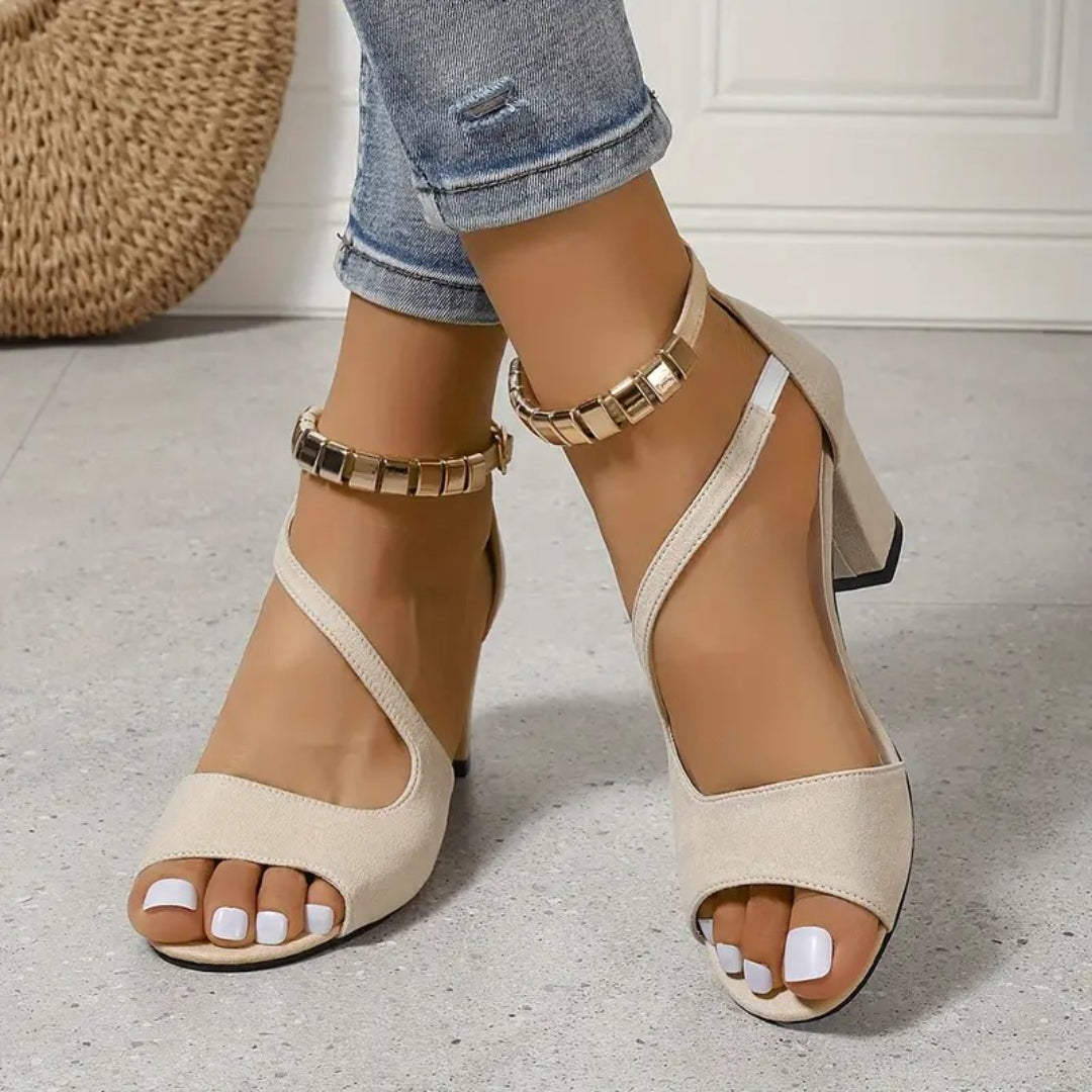 Open-toe block heel sandals with ankle strap