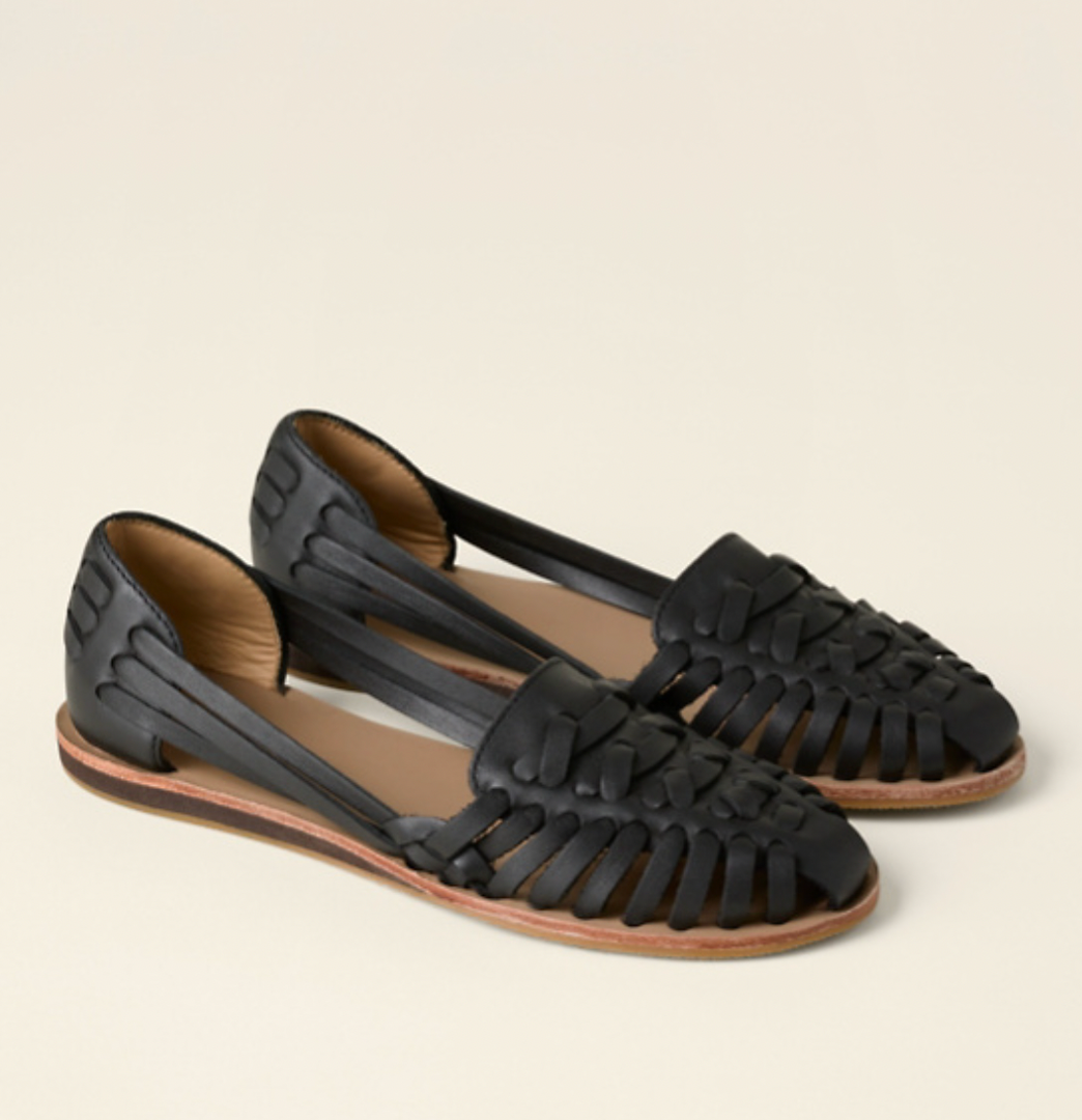 Woven flat leather sandals