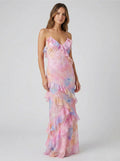 Floral maxi dress with ruffle and V-neck