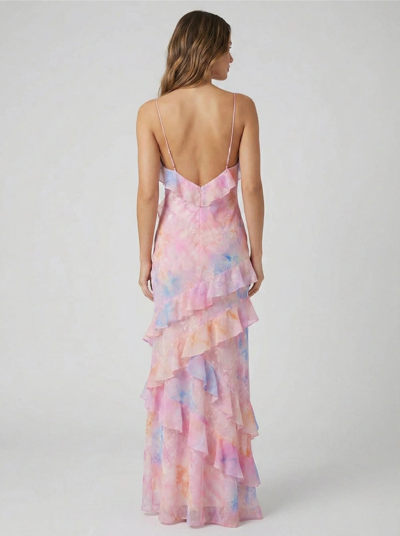 Floral maxi dress with ruffle and V-neck