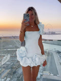 Strapless mini dress with floral applique