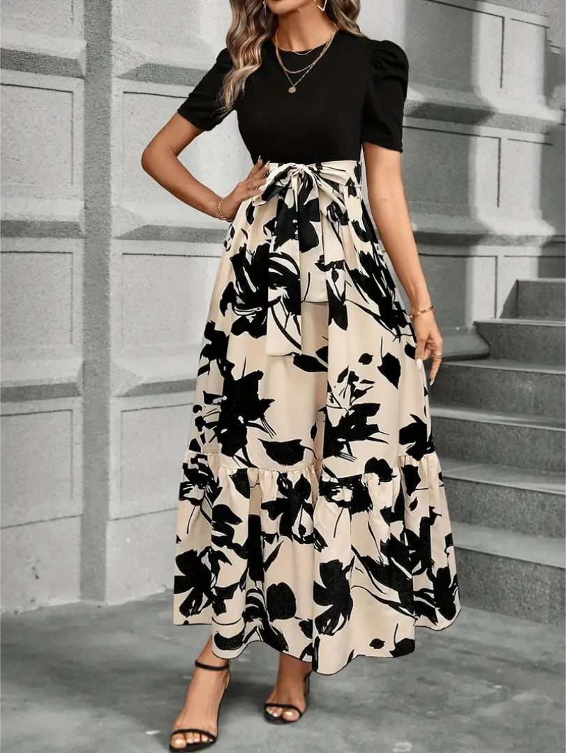 Floral maxi dress with waist bow
