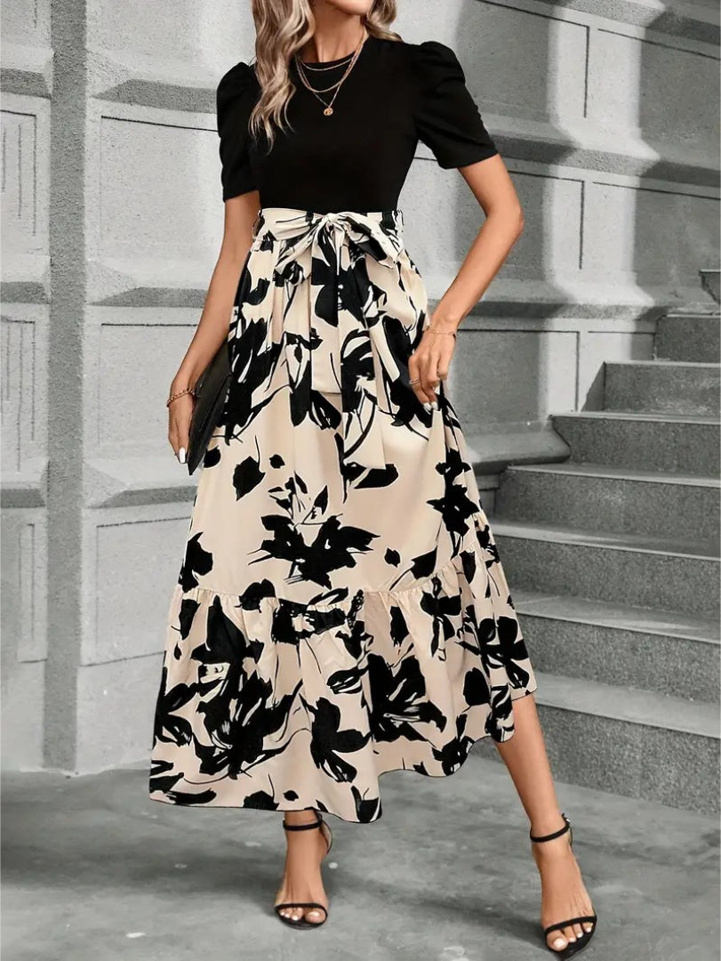 Floral maxi dress with waist bow