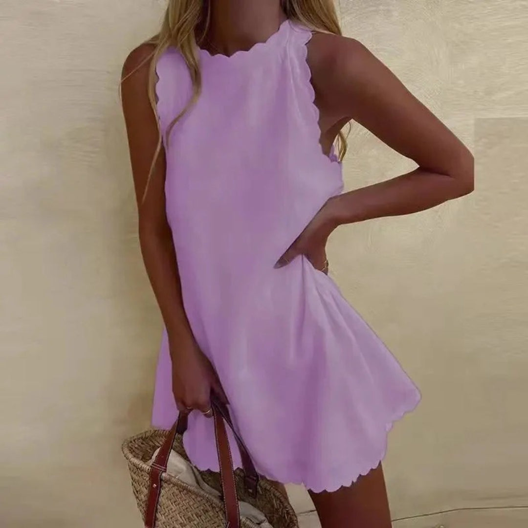 Sleeveless mini dress with scalloped trim
