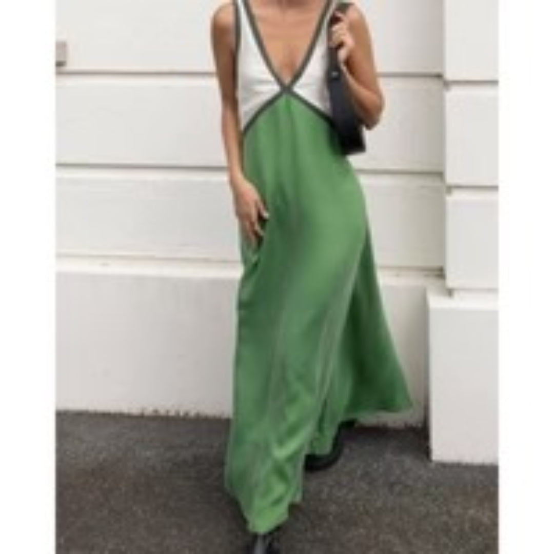 Contrast sleeveless maxi dress with V-neck
