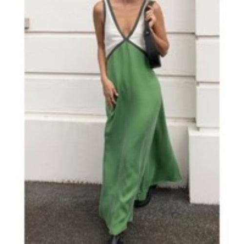Contrast sleeveless maxi dress with V-neck
