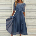 Midi dress with lace corset and semi-transparent sleeves