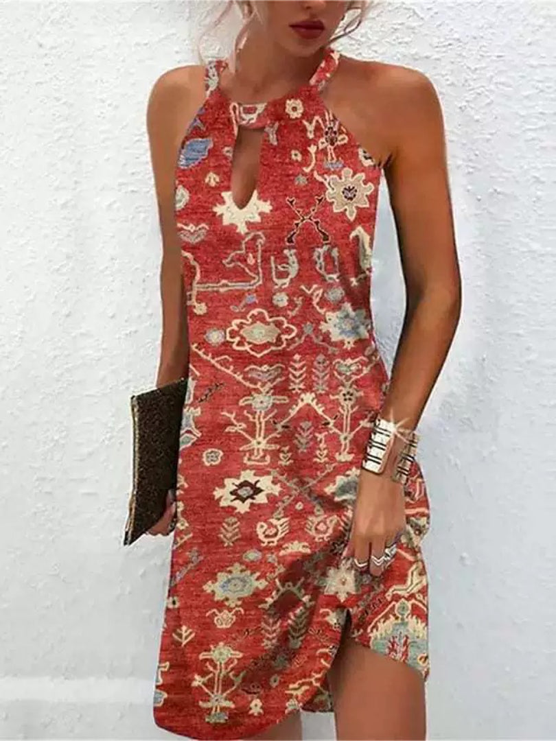 Sleeveless mini dress with halter neckline