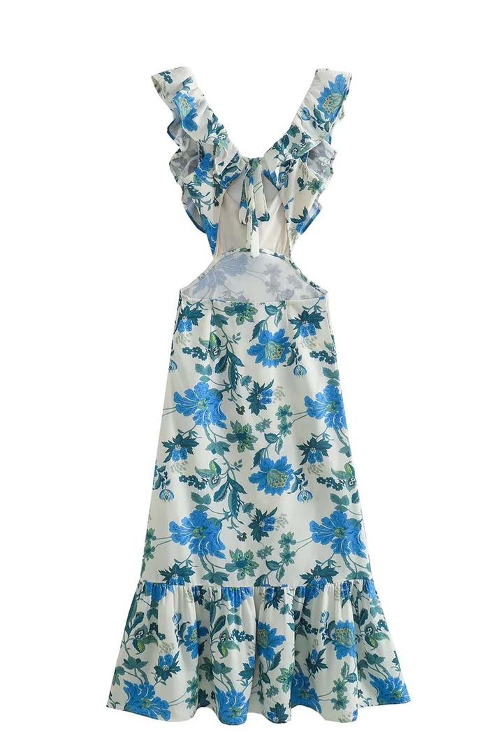 Flowy sleeveless summer maxi dress with ruffled straps