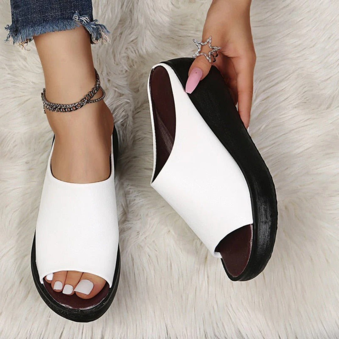 Platform slides with an open toe