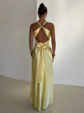 Long Sleeveless A-line Dress with V-neckline