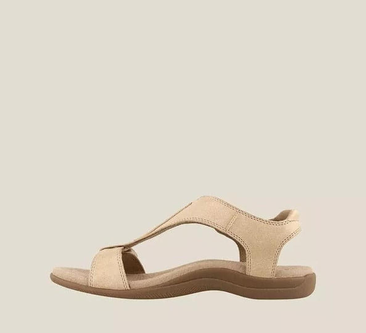 Leather T-strap sandals with adjustable closure
