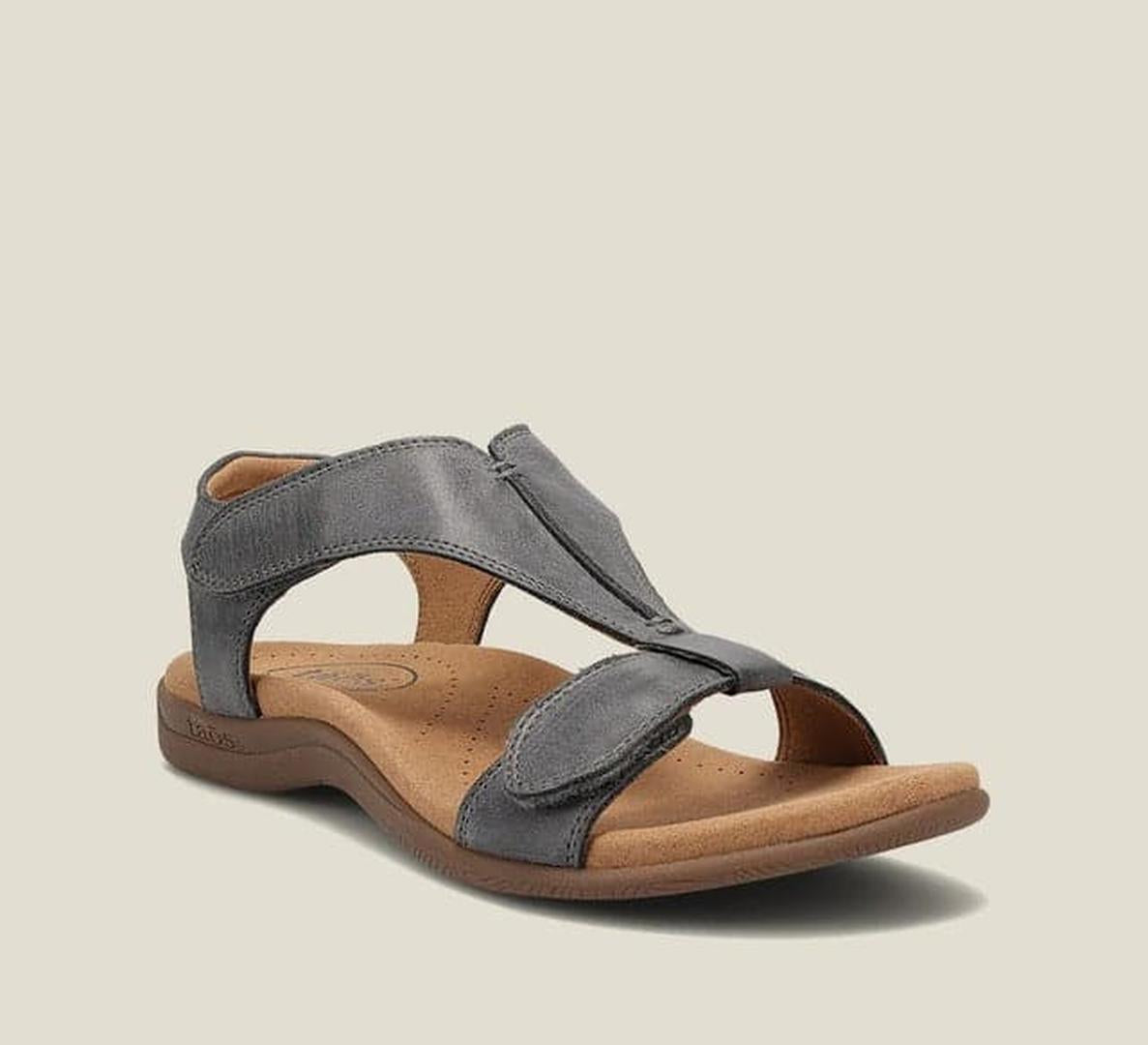 Leather T-strap sandals with adjustable closure