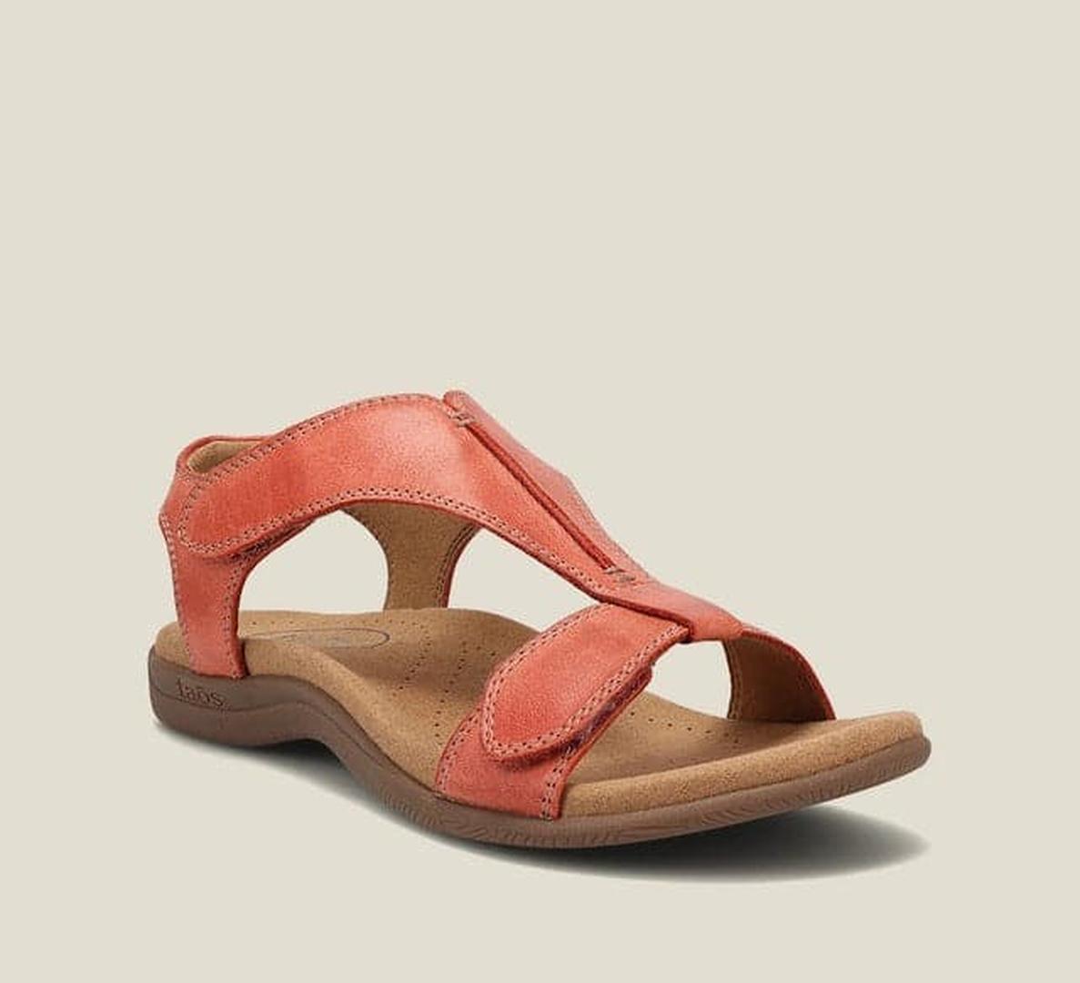 Leather T-strap sandals with adjustable closure