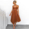 Midi dress with spaghetti straps made of sheer tulle