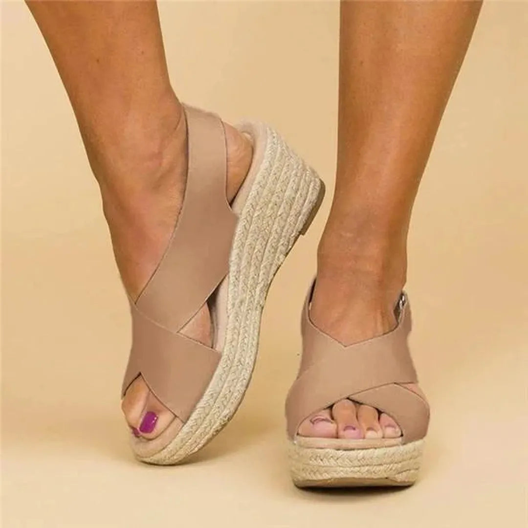 Jute wedge espadrille sandals with crisscross straps
