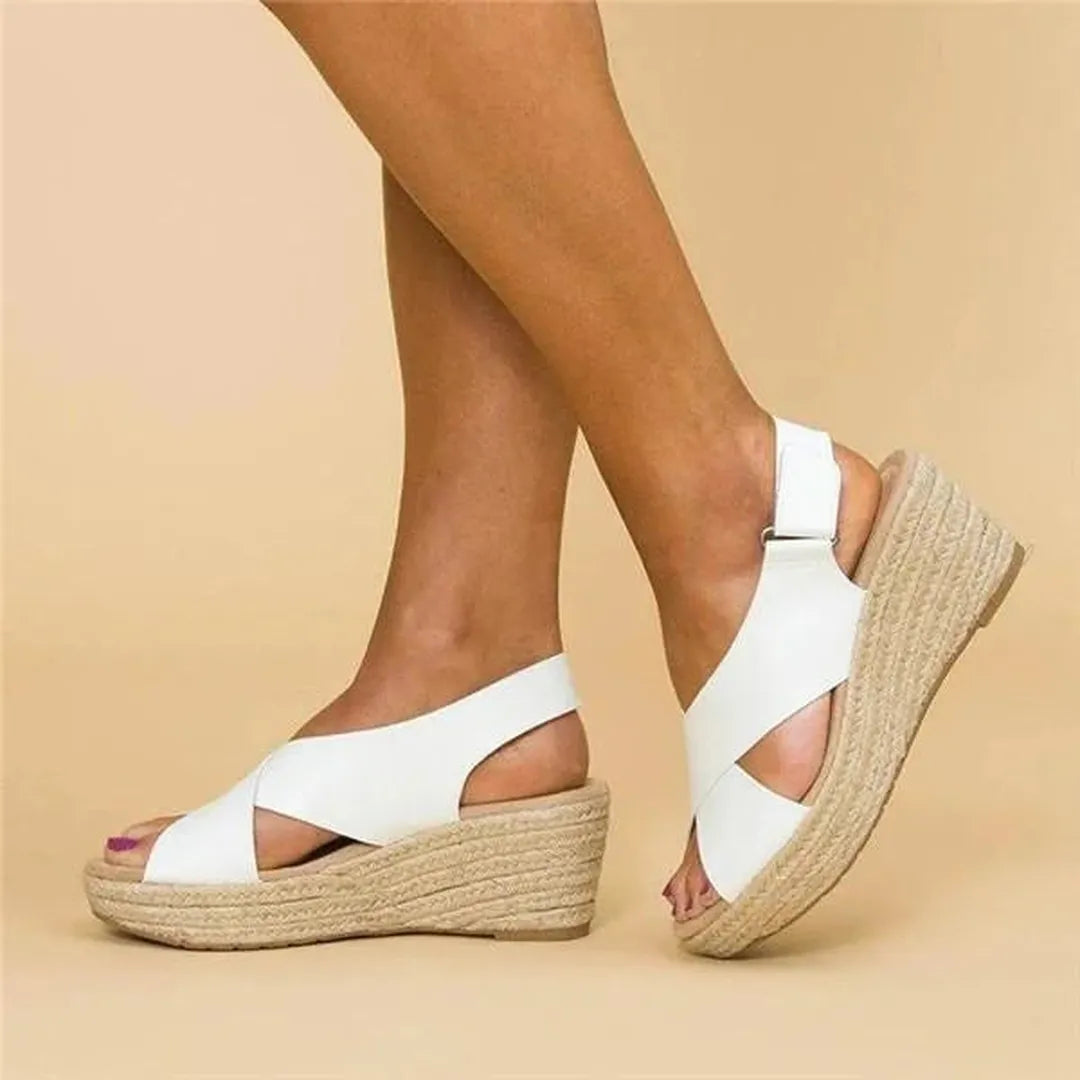 Jute wedge espadrille sandals with crisscross straps