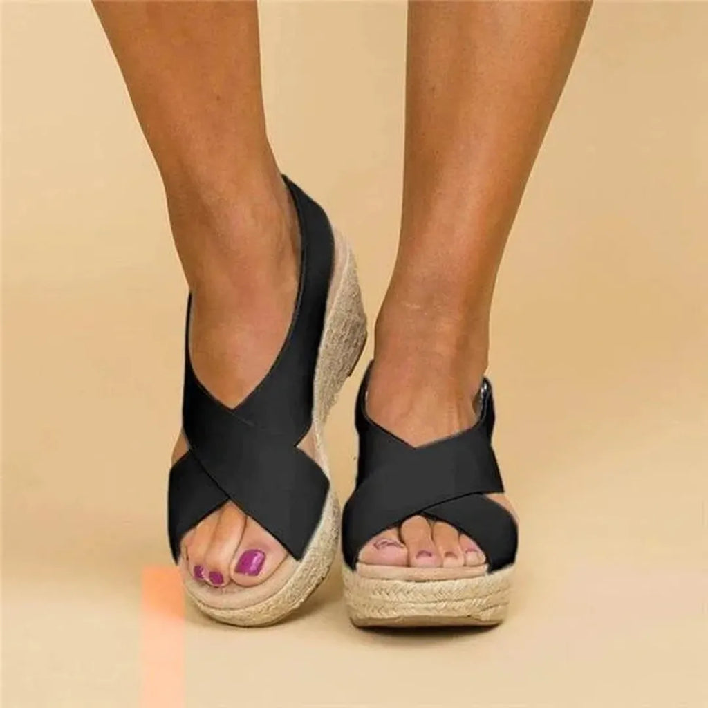 Jute wedge espadrille sandals with crisscross straps
