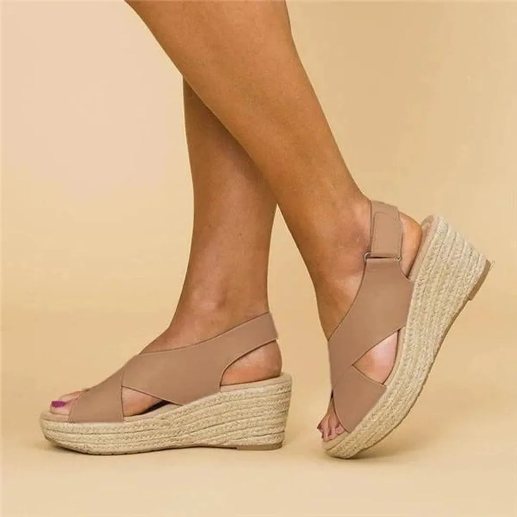 Jute wedge espadrille sandals with crisscross straps