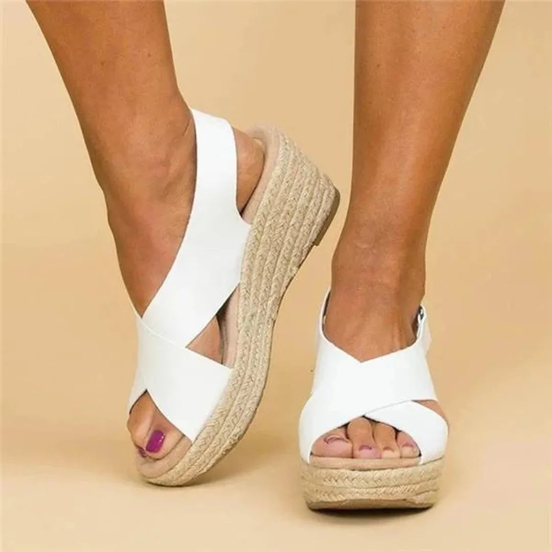 Jute wedge espadrille sandals with crisscross straps