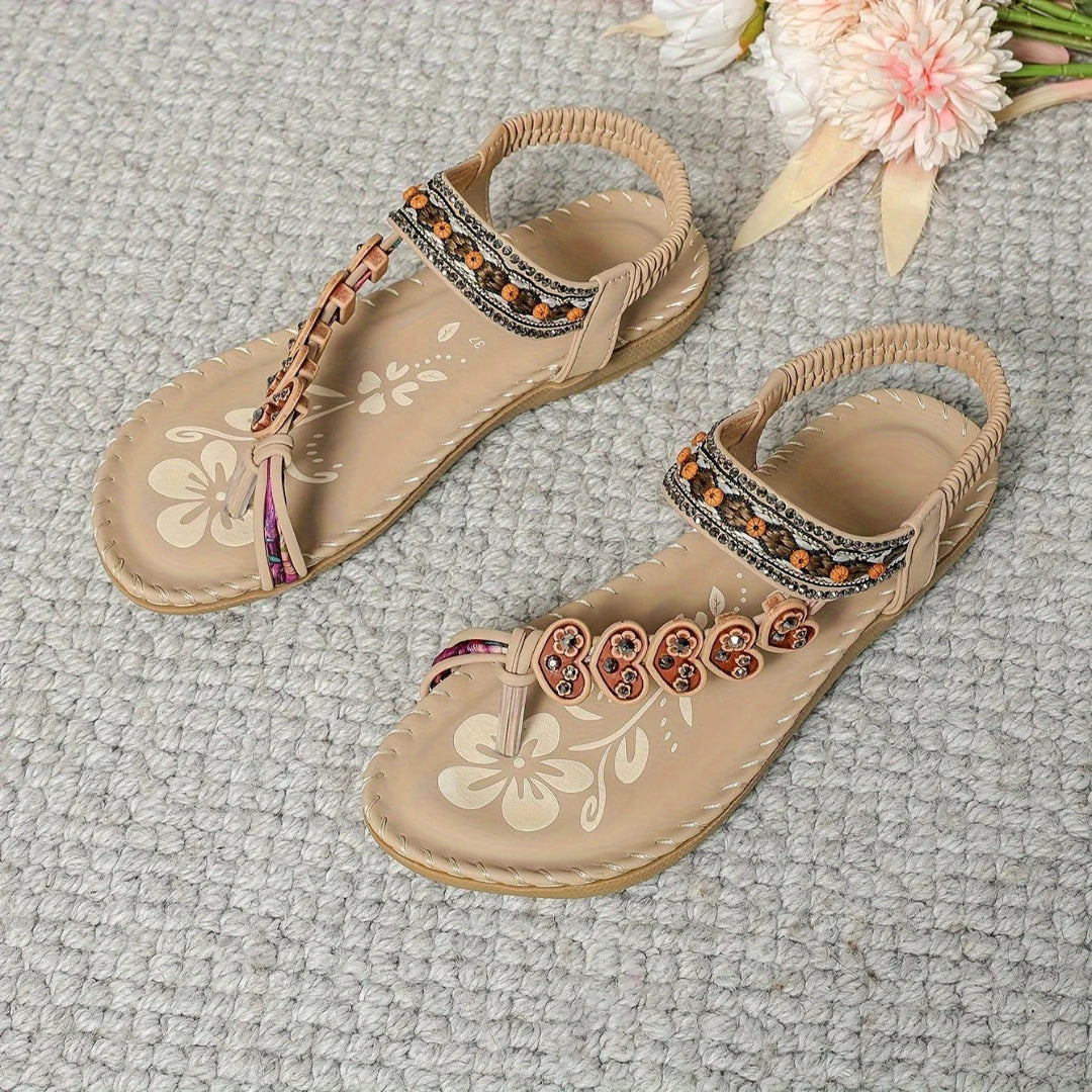 Open-toe sandals with beaded straps
