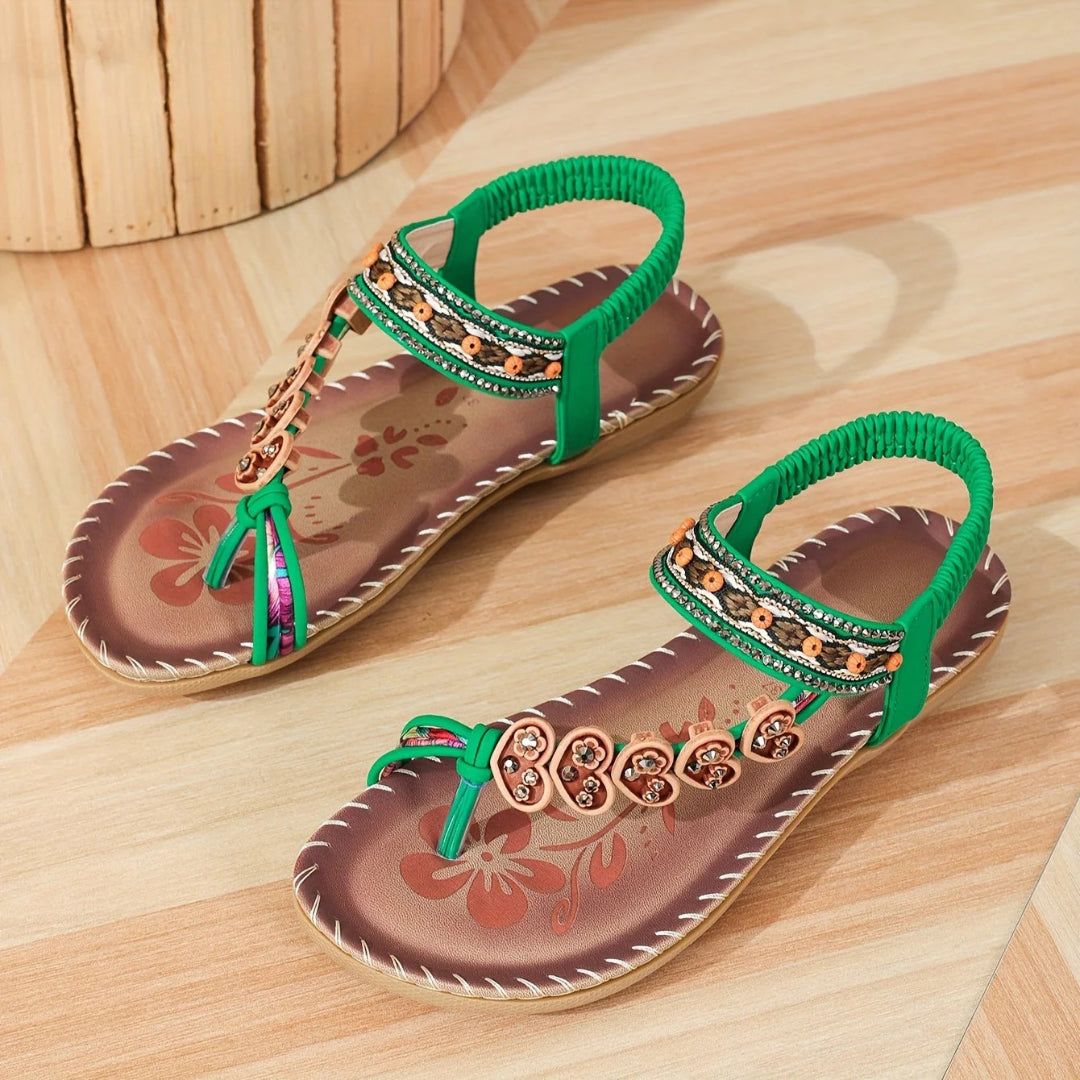 Open-toe sandals with beaded straps