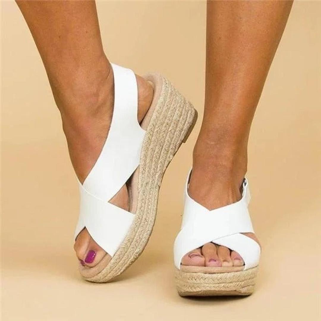 Wedge espadrille sandals with crisscross straps