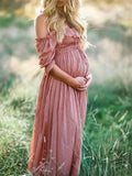 Maxi maternity dress with off-the-shoulder design