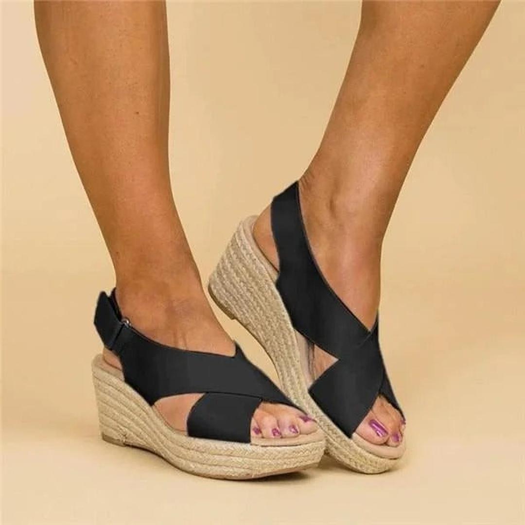 Wedge espadrille sandals with crisscross straps