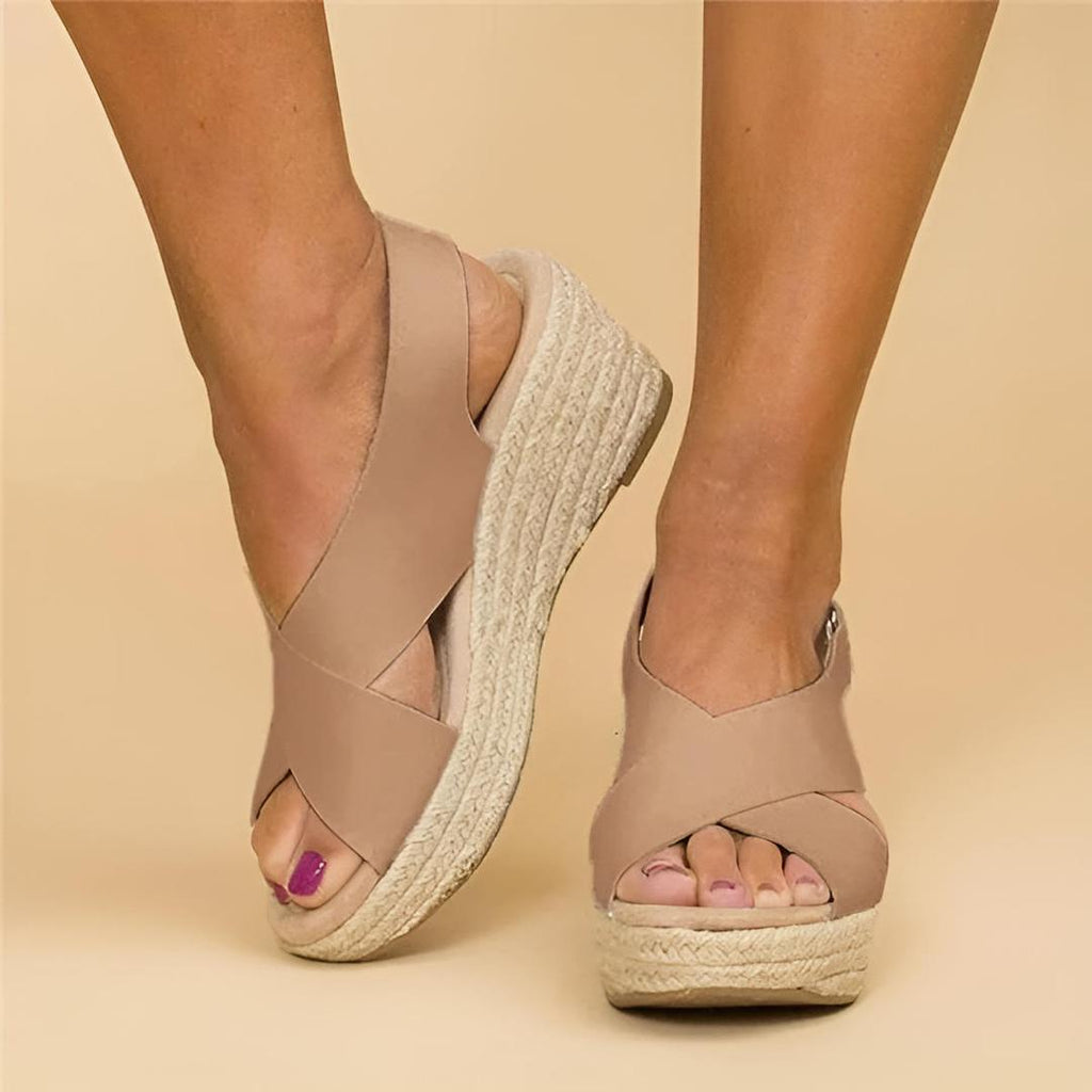 Wedge espadrille sandals with crisscross straps