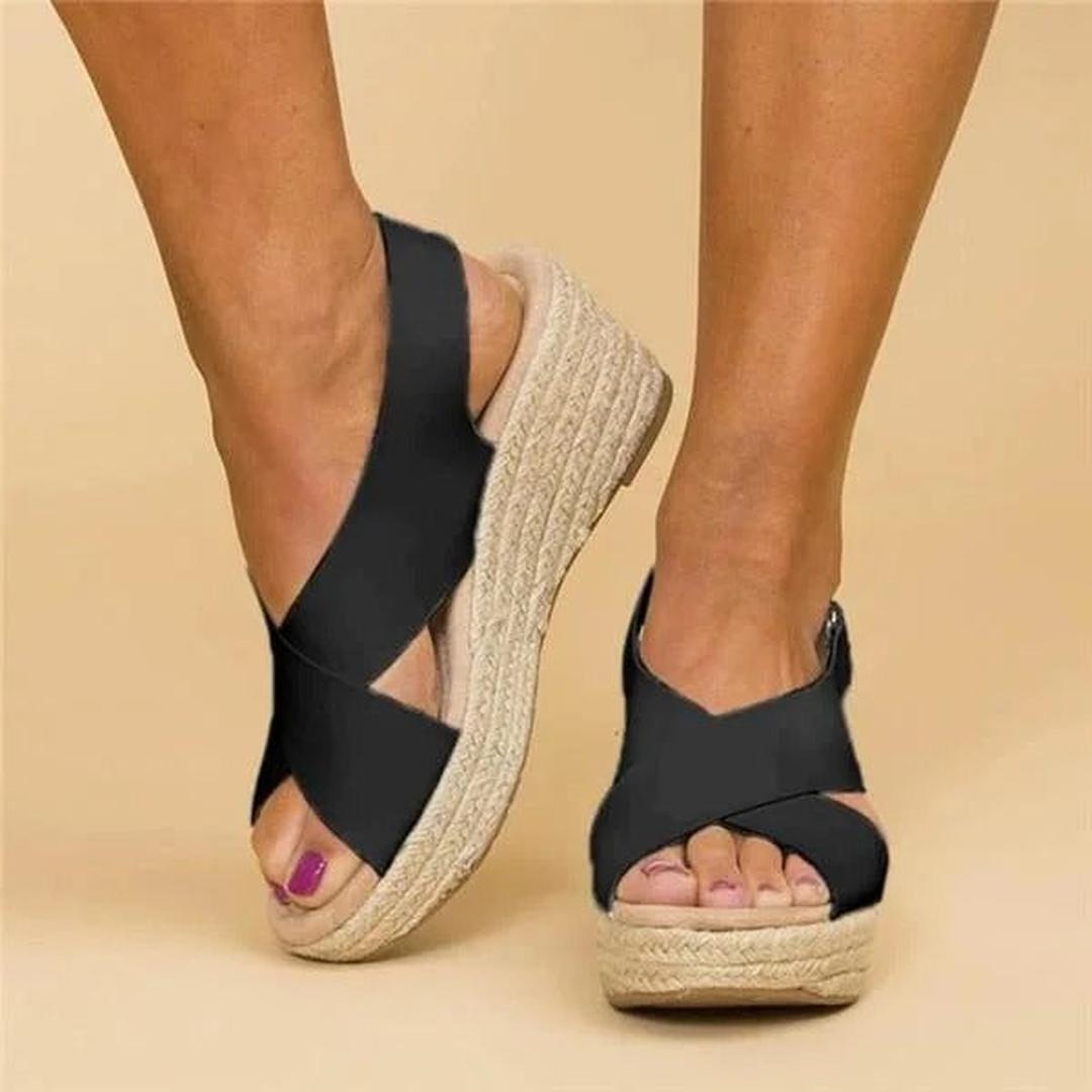 Wedge espadrille sandals with crisscross straps