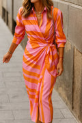 Wrap dress with collar and long sleeves