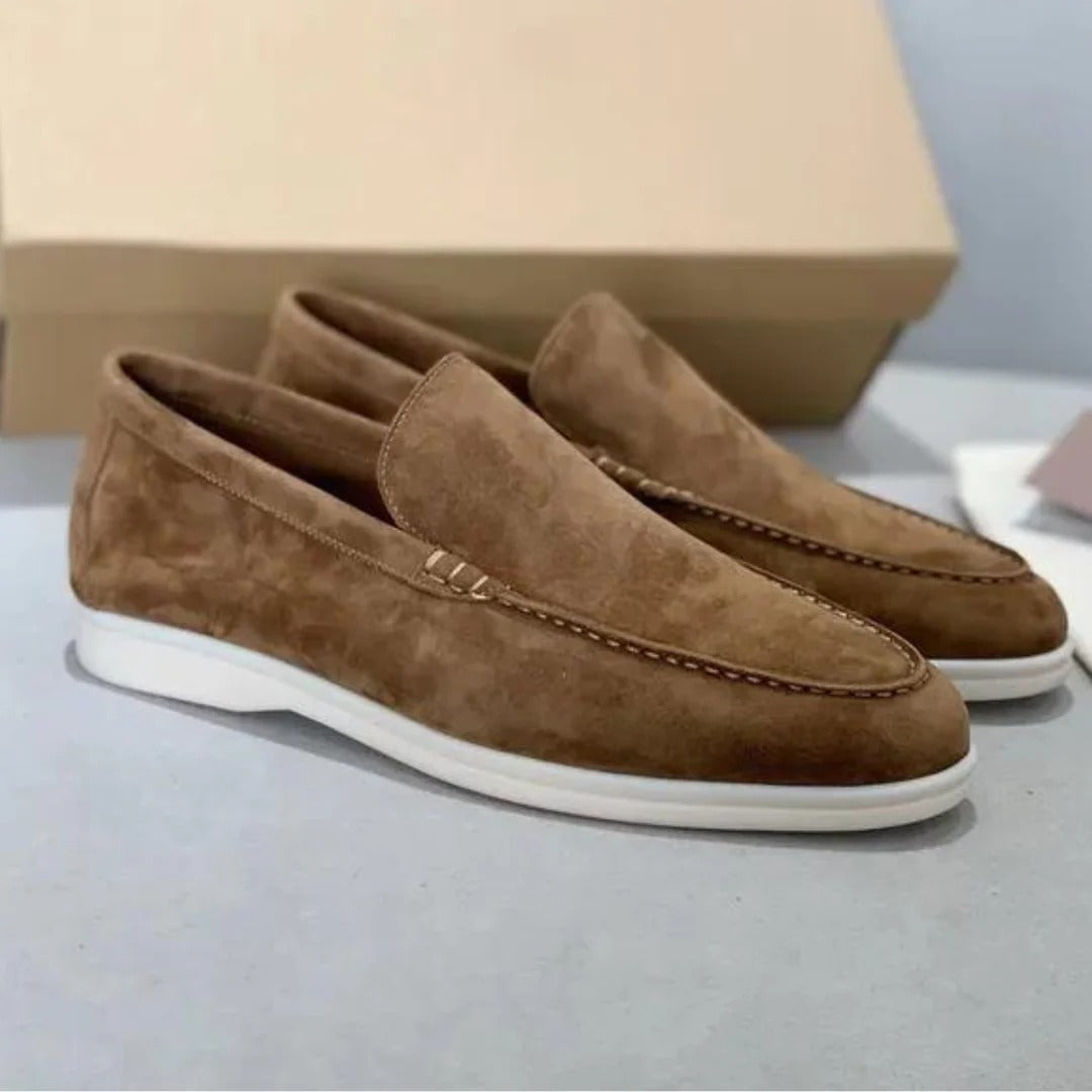 Suede slip-on loafers with stitching details