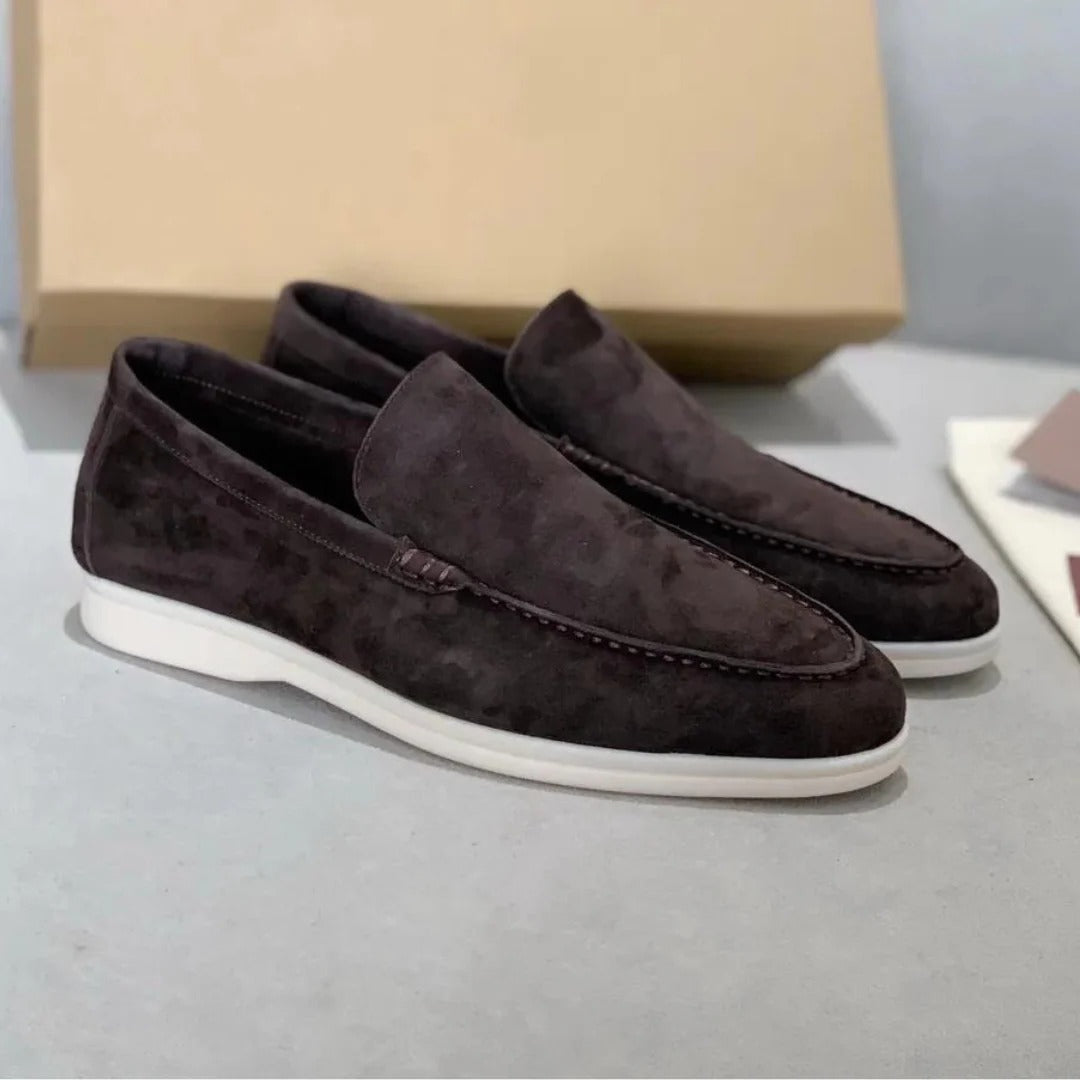 Suede slip-on loafers with stitching details