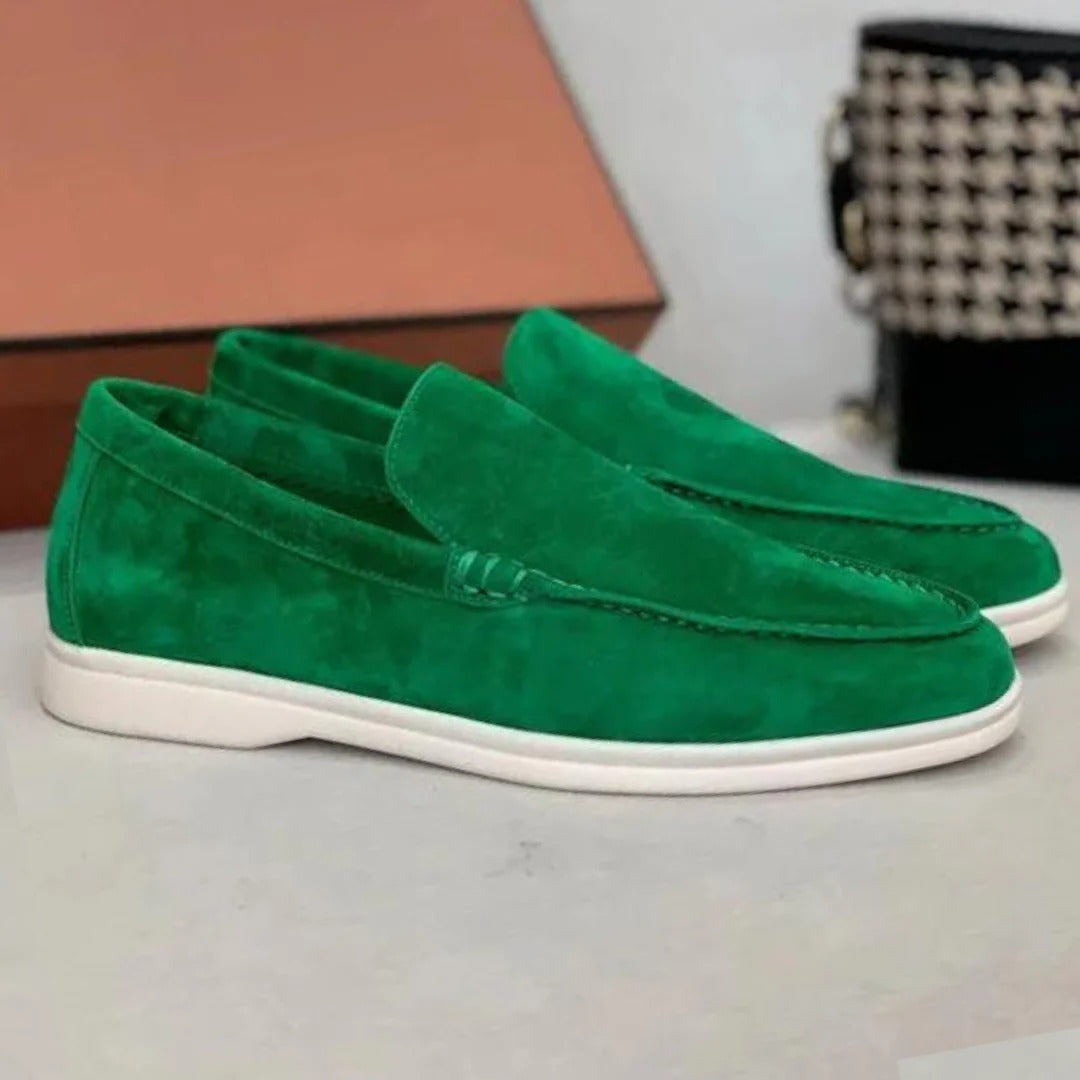 Suede slip-on loafers with stitching details
