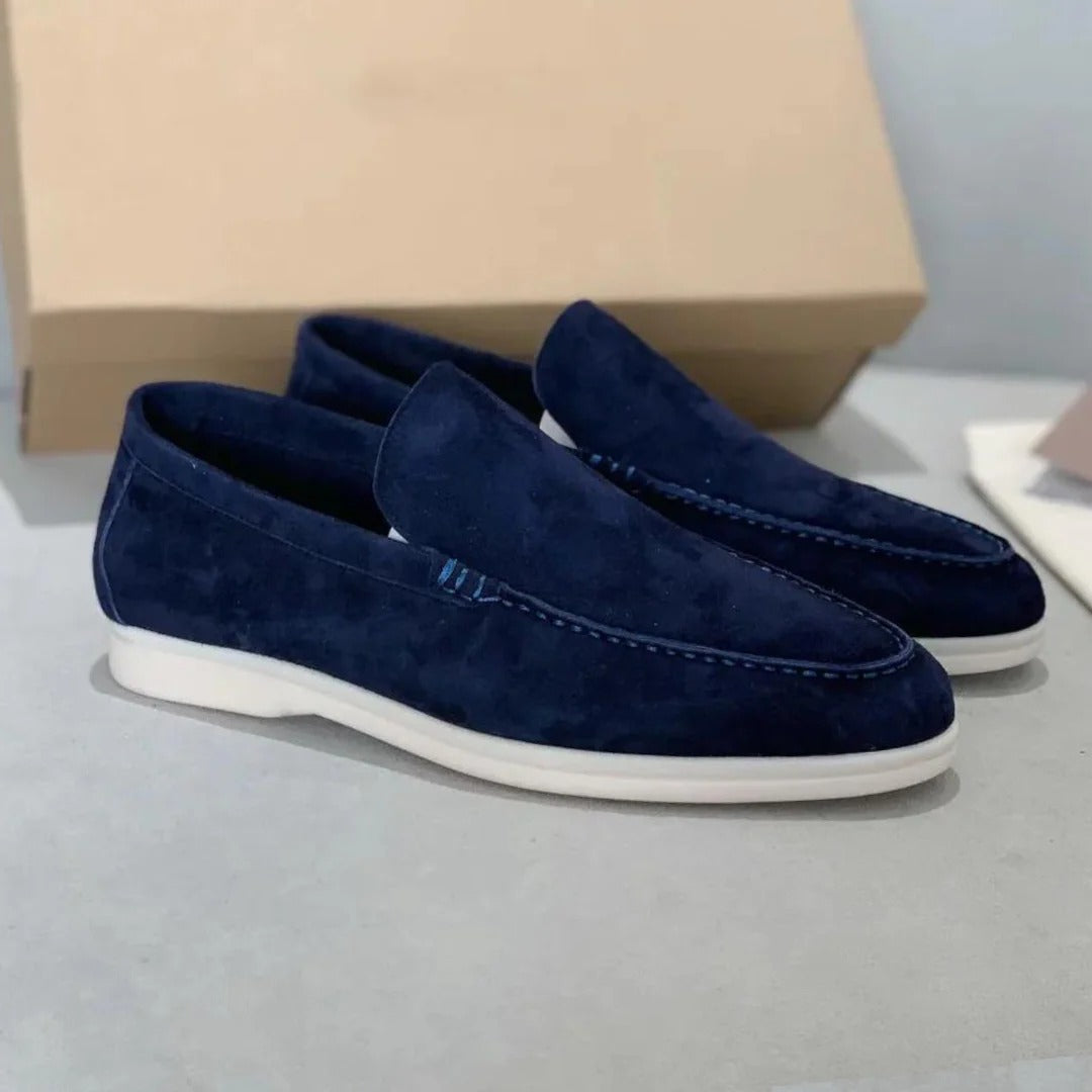 Suede slip-on loafers with stitching details