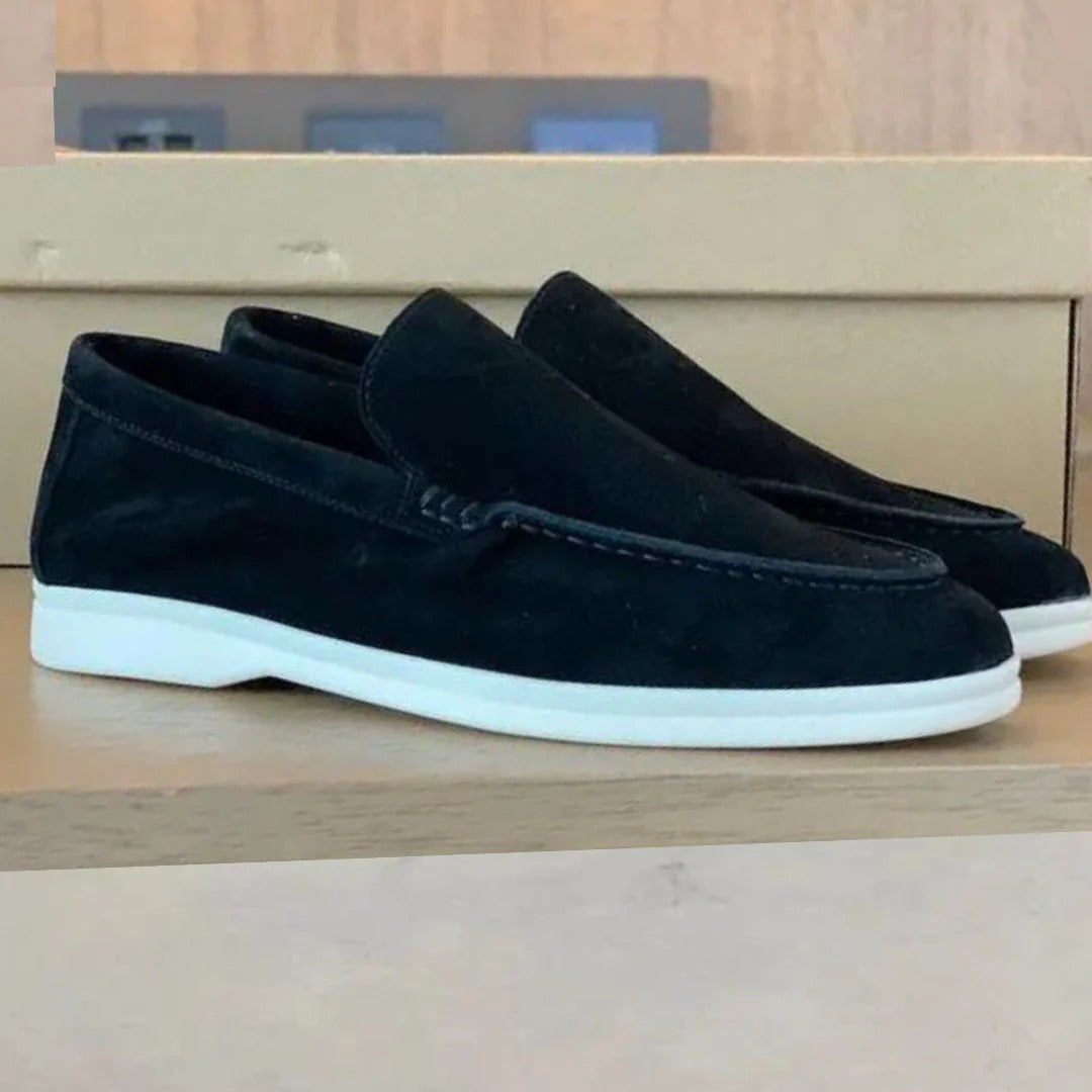 Suede slip-on loafers with stitching details
