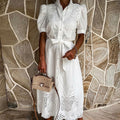 Embroidered maxi dress with waist tie and puff sleeves
