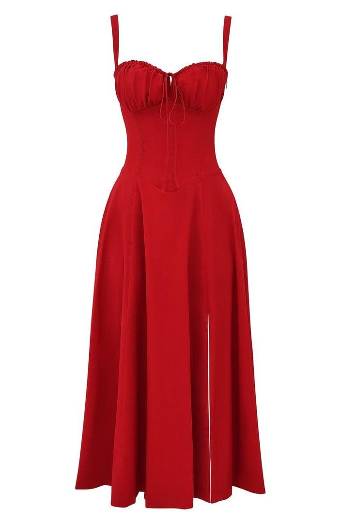 Floral corset-style midi dress with slit