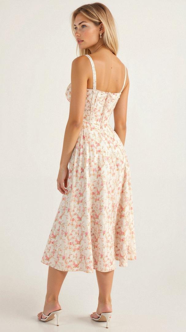 Floral corset-style midi dress with slit